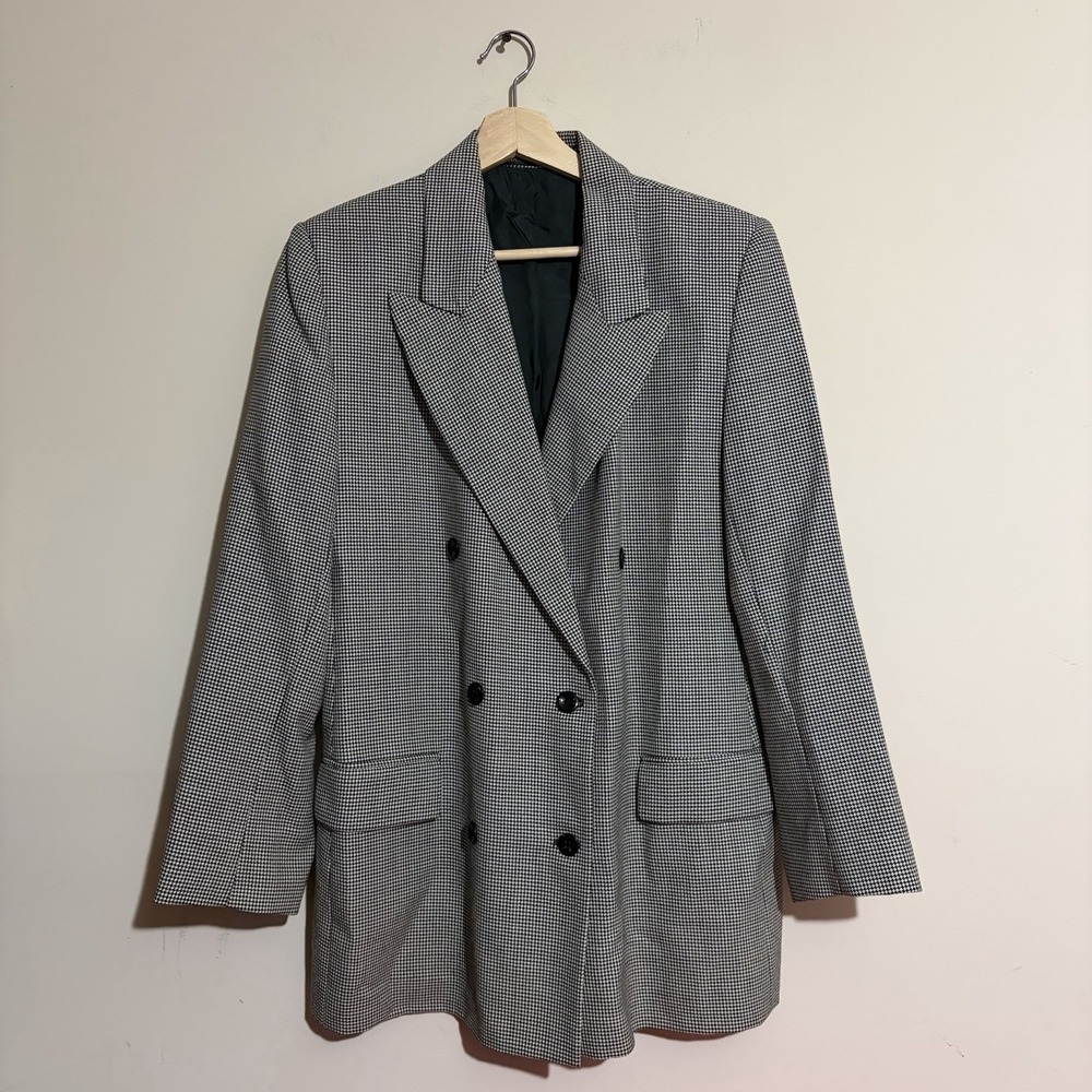 Vintage Marks And Spencer St Michael Houndstooth Blazer Jacket Sz UK14 100% Wool